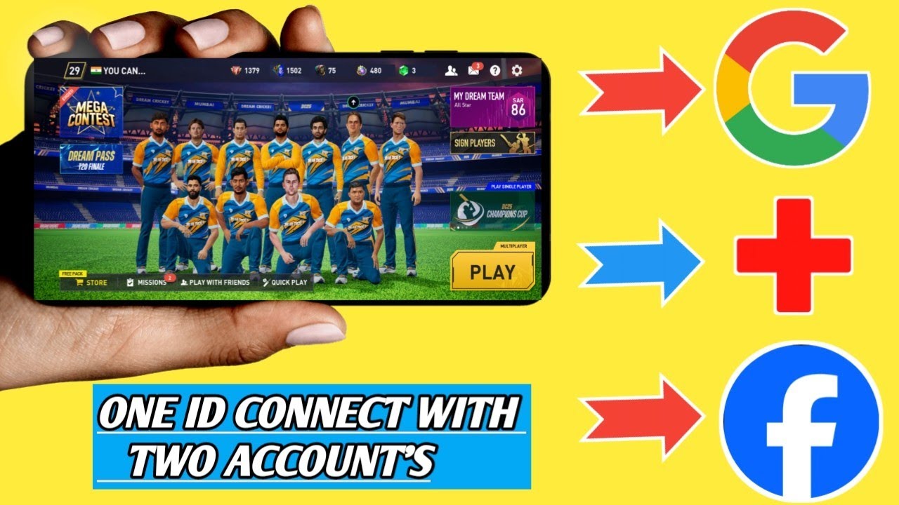 How to link Dream Cricket 25 account with two accounts, facebook & google account