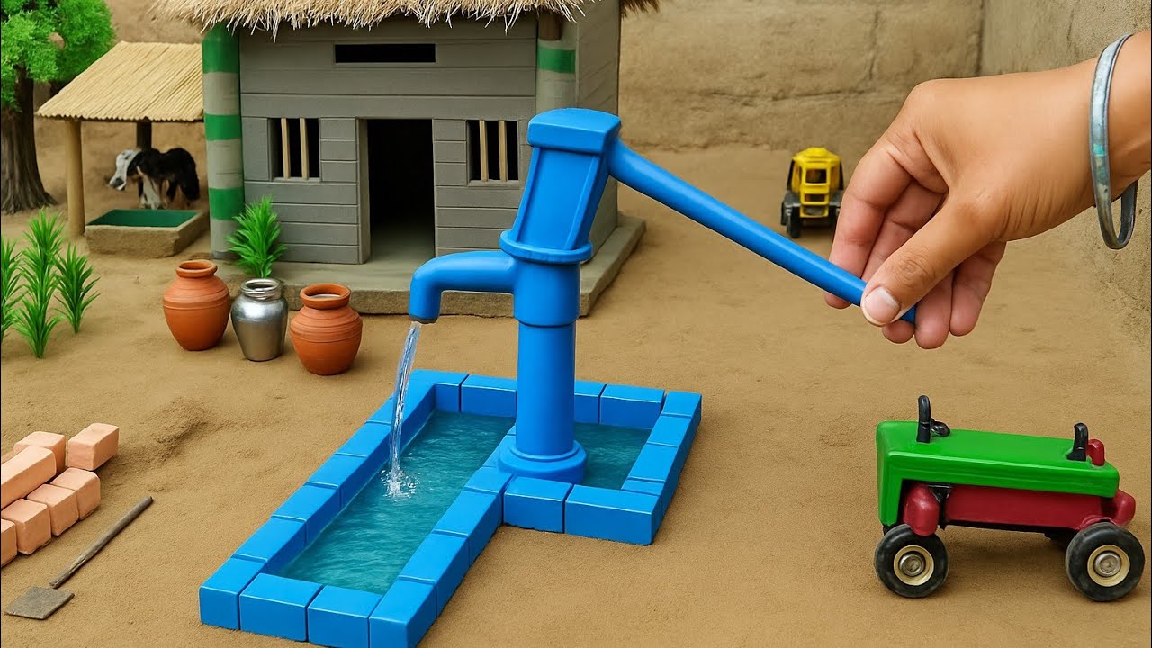 mini tractor making mini hand pump science project | DIY how to make cow shed