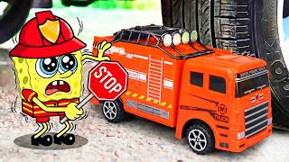 STOP!! Experiment Car vs SpongeBob Fire Truck  | Crushing Crunchy & Soft Things | WOA Doodland screenshot 4