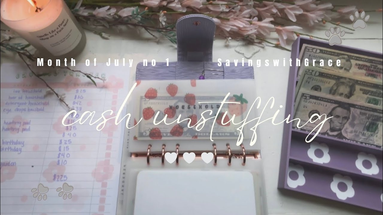 CASH UNSTUFFING | $225 | July no 1 🤍 #cashbudgeter #money #asmrmoney #spending