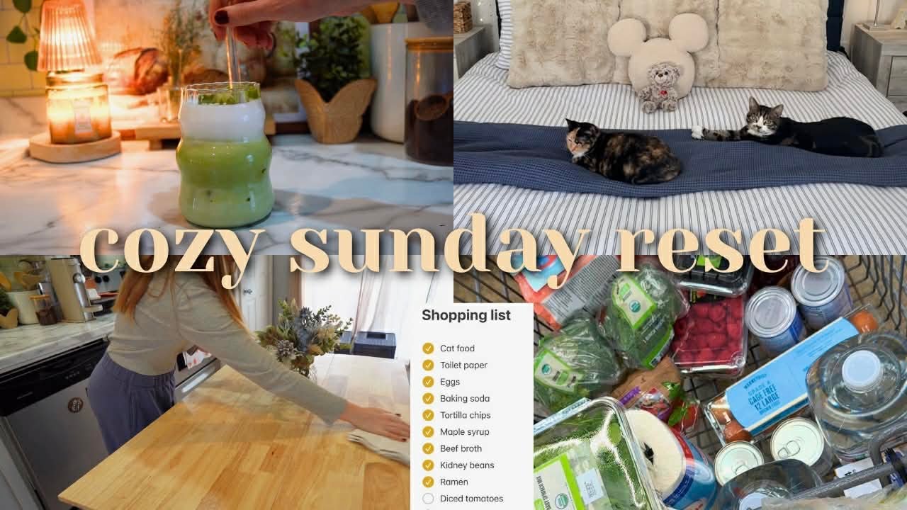 a productive sunday reset | grocery shopping, baking, meal prep | silent vlog