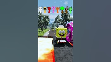 FUNNY CARS | CRAZY FROG & GUMMY & BARBIE & MARIO & SPONGEBOB &  SPRUNKI VS BOLLARD | BEAMNG DRIVE
