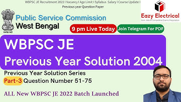 WBPSC JE Previous Year Solution 2004 I WBPSC JE Recruitment 2022 I Part-3