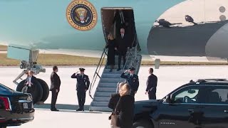 The Bidens, Clintons and Michelle Obama get off Air Force One for Rosalynn Carter's tribute servi...