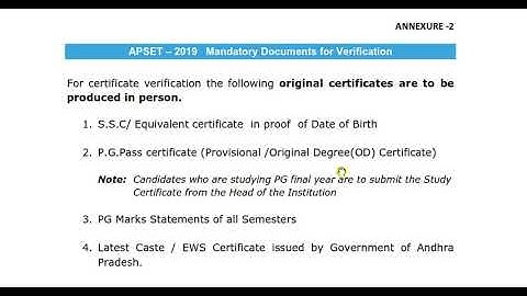 APSET – 2019   Mandatory Documents for Verification