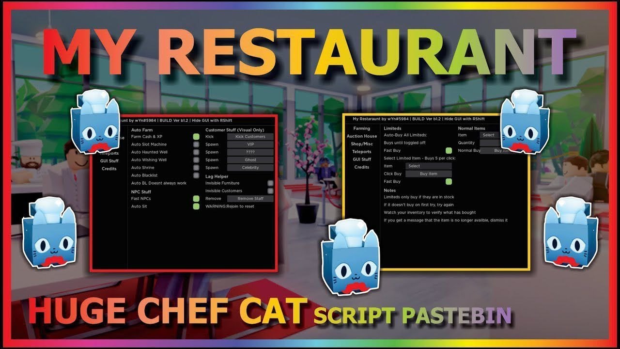 [BEST🔥] My Restaurant Script Hack Gui: Auto Farm, Tps, GET THE HUGE CHEF CAT! PASTEBIN 2023