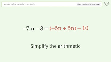 Linear equation with one unknown: Solve -3-10n-2n=-10-5n step-by-step solution