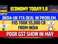 India UK FTA deal In Problem, FIIs took 55,000 Cr From Indua, Poor GST Show in May