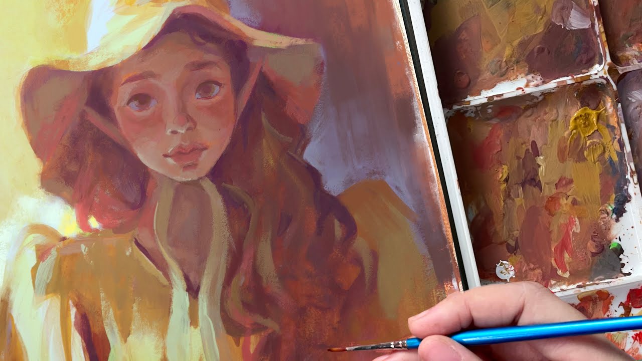 Paint with me | relaxing acryla gouache painting process - YouTube