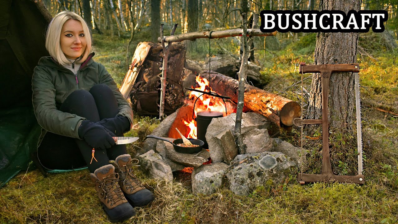 Solo Bushcraft - Fire Prepping, Tarp Shelter, Outdoor Cooking