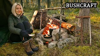Solo Bushcraft - Fire Prepping, Tarp Shelter, Outdoor Cooking - Wild Camping in Northern Wilderness