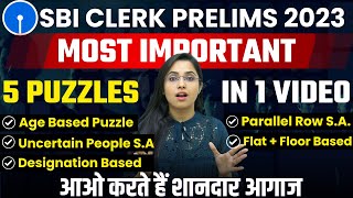 SBI Clerk Prelims 2023 | 5 Puzzles In One Video | Important Puzzles | Smriti Sethi | Studyniti