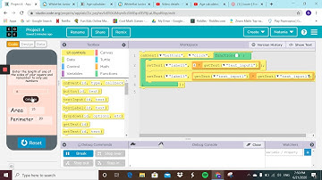 In code blocks: Area and perimeter calculator