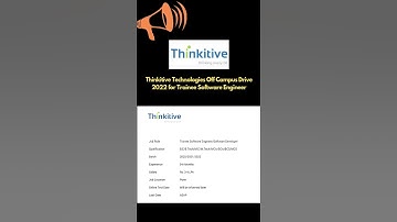Thinkitive Technologies Off Campus Drive 2022 for Trainee Software Engineer #thinkitive #shorts