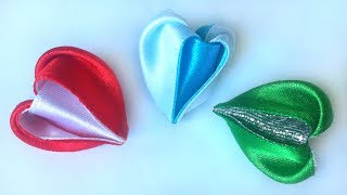 Новый лепесток канзаши Сердце из атласных лент мастер класс. New kanzashi petal Heart satin ribbons