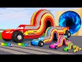 Big &amp; Small Long Snake McQueen Truck VS Thomas the Train - Cars Rescue vs Slide Color | BeamNG.drive