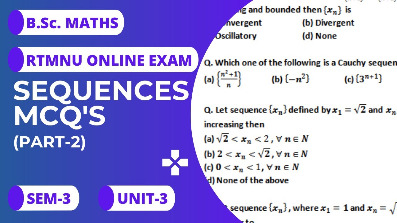 Sequences mcq's for B.Sc.| RTMNU | Convergence of sequences mcq's for B.Sc. | Part-2| B.Sc. Maths