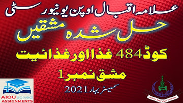 AIOU Solved Assignments | 484 | FOOD & NUTRITION | Assignment No 1 | BA | Spring 2021