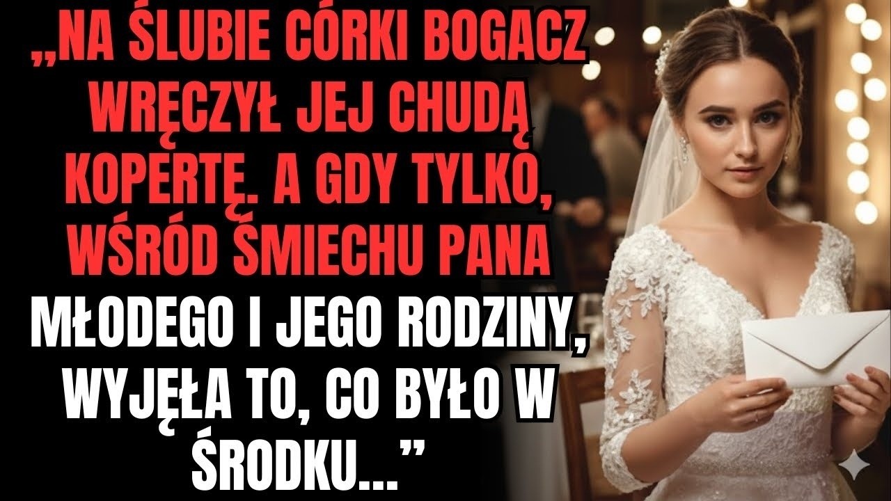 „Na ślubie córki bogacz wręczył jej chudą kopertę… A ledwie ją otworzyła, wśród śmiechu rodziny pana