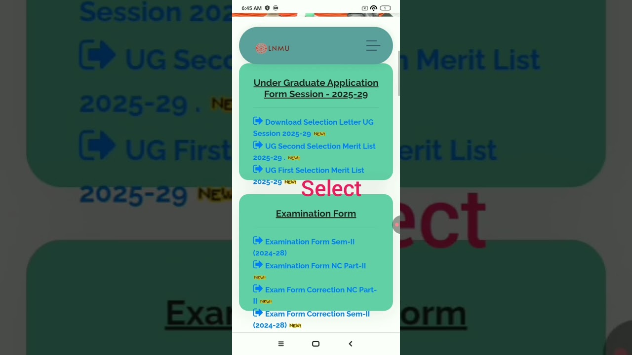 lnmu ug 1st semester सेशन25-2029 2nd merit list download कैसे करें