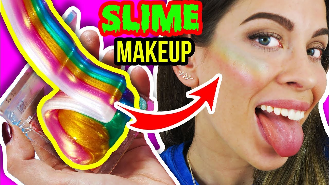 DIY SCHMINKE aus SCHLEIM SELBER MACHEN! 😱🌈 REGENBOGEN SLIME HIGHLIGHTER MAKEUP!