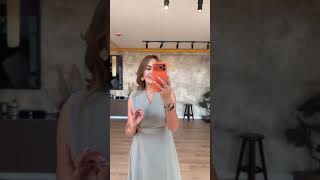 Kruvaze Yaka Tensel Haki Elbise