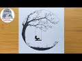 Alone Girl swinging in a tree || How to draw a sad girl || كيفية رسم فتاة حزينة