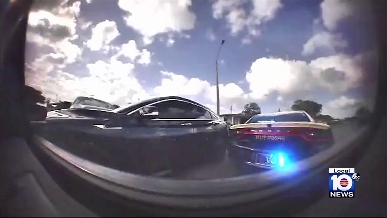 New dashcam video shows end of chase involving stolen car in Miami ...