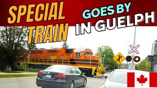 Quebec Gatineau Railway Hauls Freight in Guelph, ON at Albert Street Crossing by the Metalworks