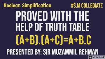 BOOLEAN ALGEBRA TRUTH TABLE (A+B).(A+C)=A+B.C BY SIR MUZAMMIL REHMAN IN URDU/HINDI