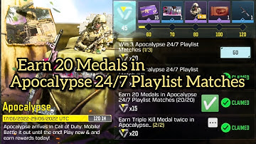 Call Of Duty Mobile Earn 20 Medals in Apocalypse 24/7 Playlist Matches Task Complete
