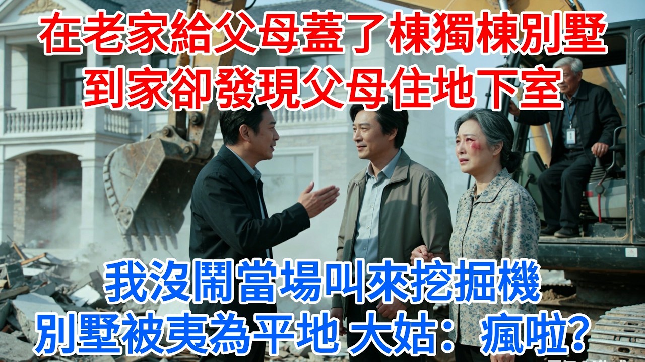 我在老家給父母蓋了棟獨棟別墅，到家卻發現父母住地下室，上面住著大姑一家！我沒鬧當場叫來挖掘機，3小時後別墅被夷為平地，大姑傻眼：你瘋啦？#故事頻道 #故事分享 #家庭矛盾 #家族恩怨