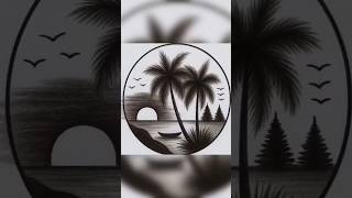 Amazing Sunset Drawing in Circle ✨ Easy Scenery Art #shorts#shorts #shortsfeed #shortvideo #art #dra