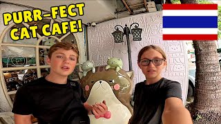 Bangkok CAT CAFE Adventure! 🐾 Caturday Cafe with Bags Packed Kids 🇹🇭