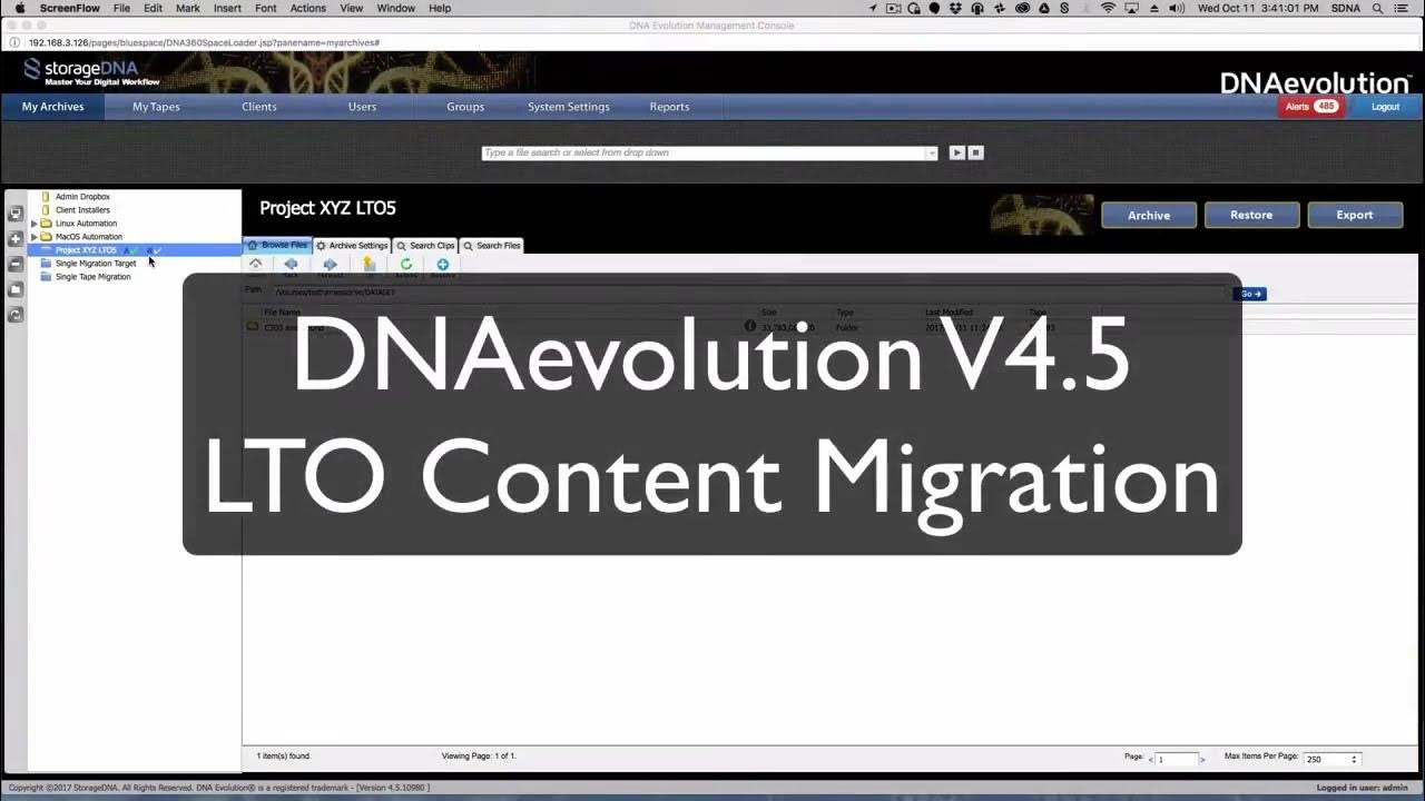 DNAevolution V4.5 LTO Content Migration: Tutorial