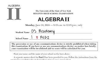 June 2024 Algebra 2 Regents Review Part 1 (Multiple Choice Questions 1-24)