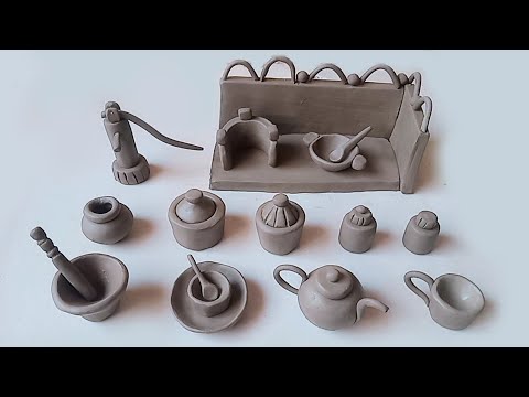Amazing technique make kitchen set with polymer clay, Miniature clay  kitchen set
