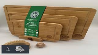 Bamboo Cutting Board Set with Holder 3 Piece Kitchen Cutting Boards Cleaning Brush