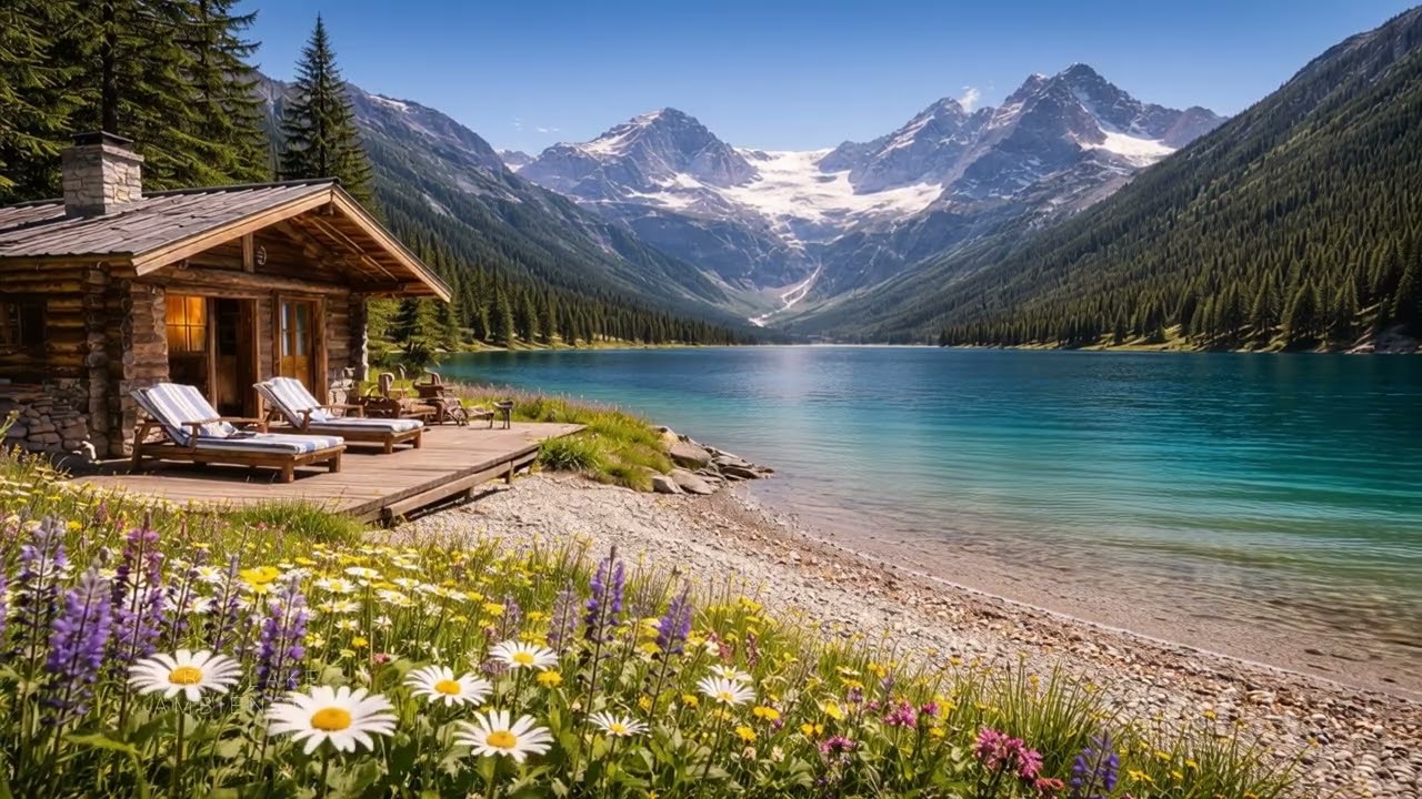 Alpine Meadow & Lake Cabin 8H #41 | Relaxing Nature Sounds for Deep Sleep 4K | Lengau Lee