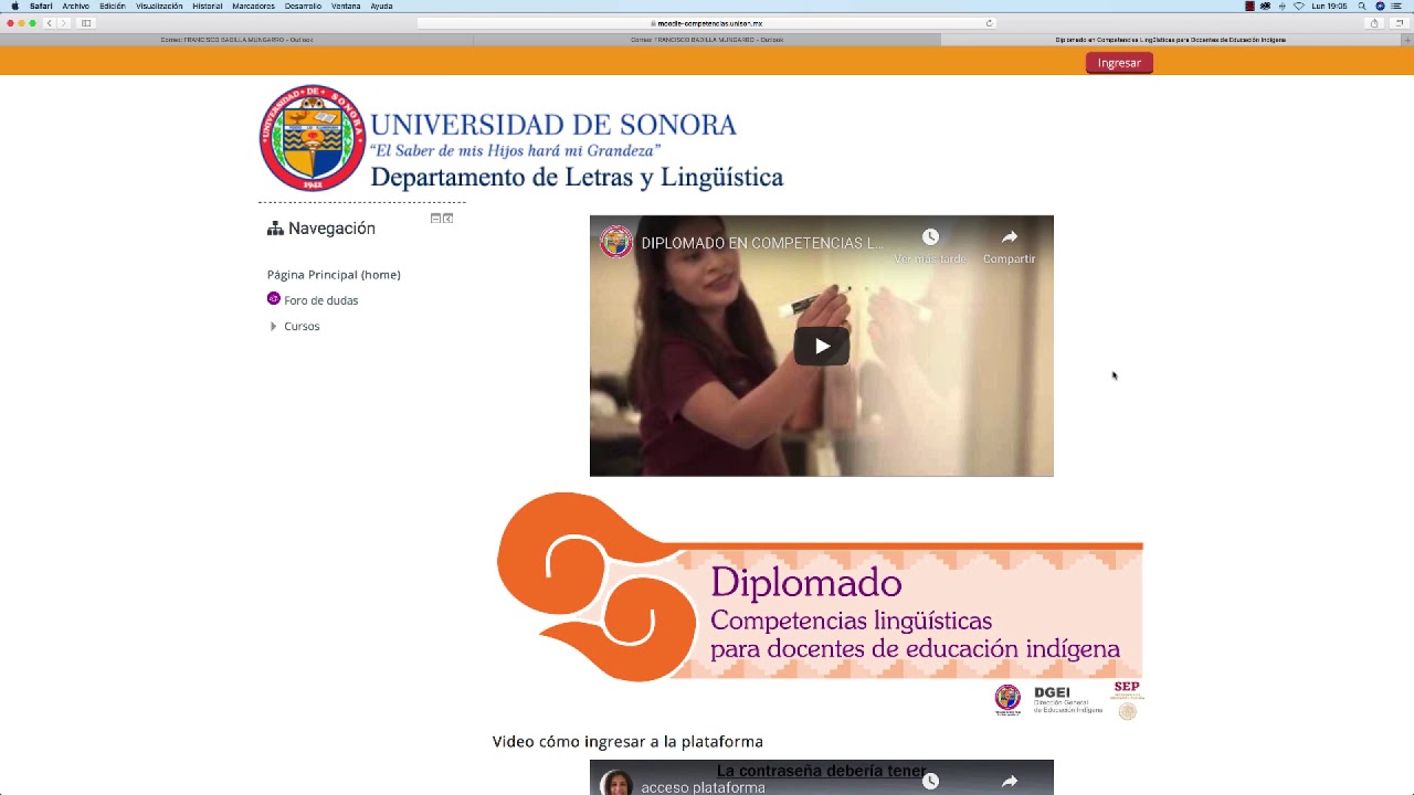ACCESO A PLATAFORMA - DIPLOMADO COMPETENCIAS LINGÜÍSTICAS PARA DOCENTES