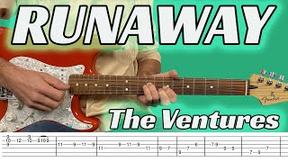 Video thumbnail of "Runaway (The Ventures, Del Shannon) Guitar Instrumental Lesson with tabs - Cover by Tom Parsons"