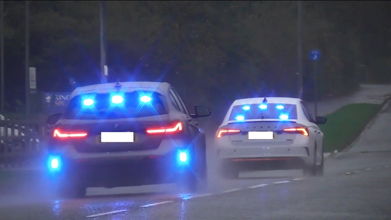 (DOUBLE UM RCU) Skoda Octavia VRS and BMW M135i responding at speed out of blacon to a Grade 1.