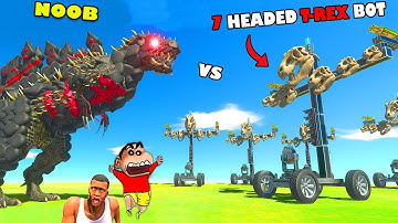 Upgrading NOOB into UNDEFEATED 7 HEADED T-REX BOT with SHINCHAN and CHOP in Animal Revolt Battle Sim