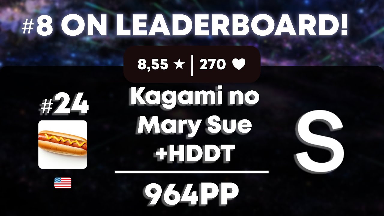 hotdog4000 on Kagami no Mary Sue by  wa_ +DT | 964PP on osu!