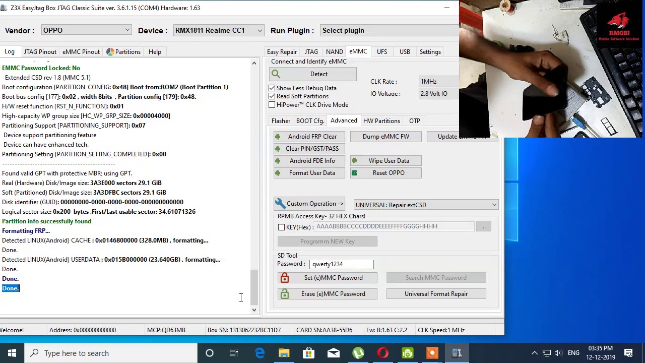 Realme C2 Oppo A1k Pattern Unlock Offline By Jtag Box Youtube