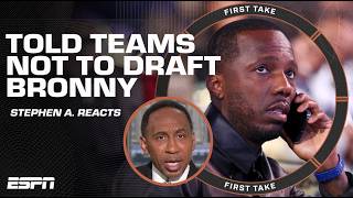 Thumbnail for Stephen A. reacts to Bob Myers saying Rich Paul called teams to NOT draft Bronny | First Take