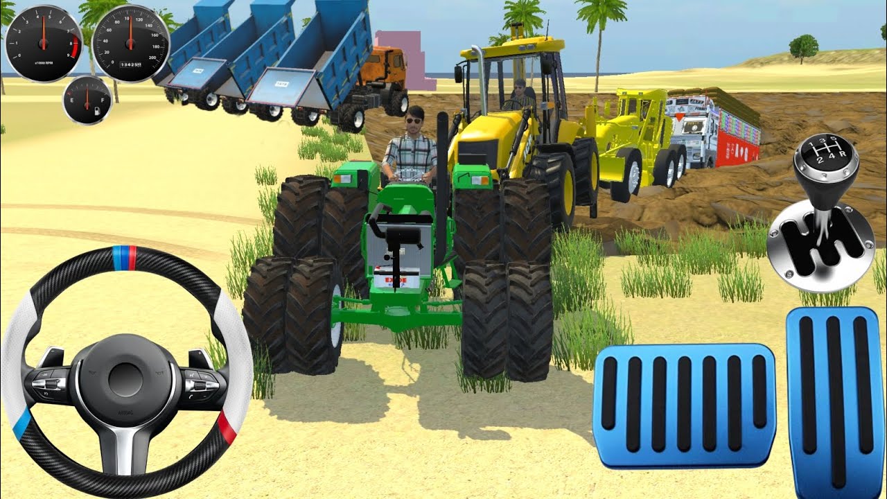 Harvester stuck mud in tractor jcb and rescue in the Harvester #indianvehiclessimulator3dvideos