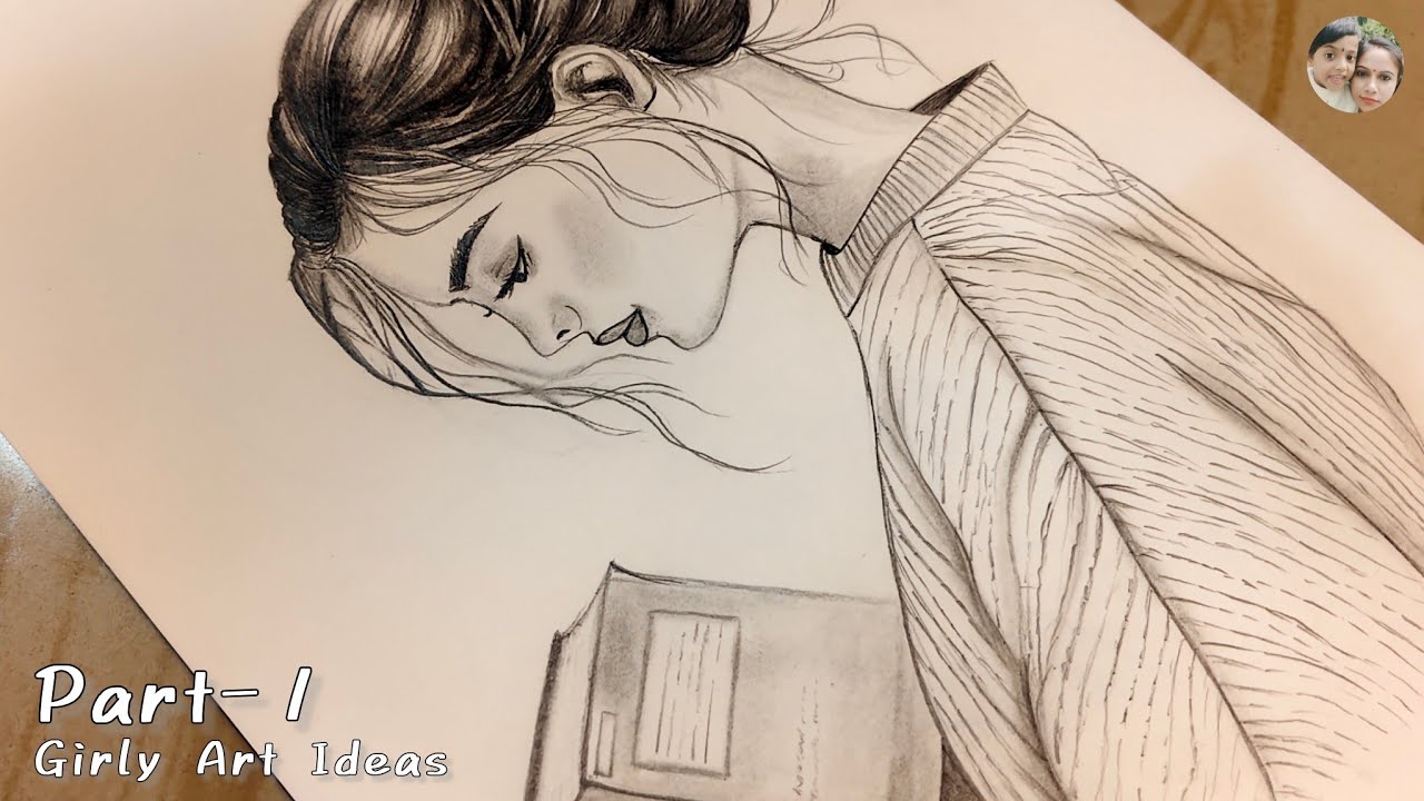 Easy Steps Sketch Of A Girl Reading A Book / Pencil Sketch For Beginners 