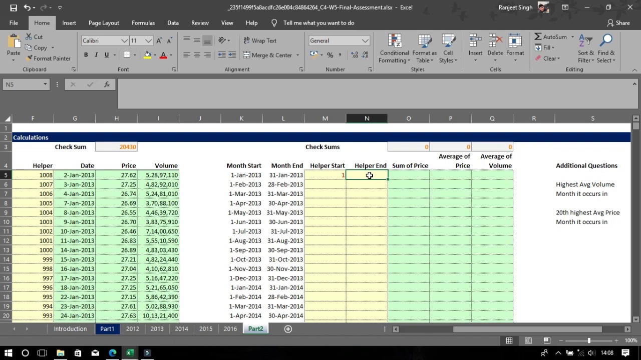 Answers for Excel Skills for Business: Advanced/Week 5