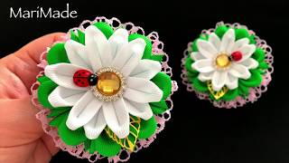 Резинки Ромашки Канзаши МК Kanzashi Ribbon Flower Tutorial